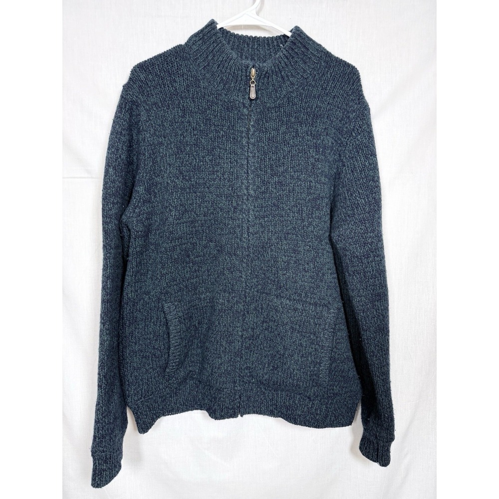 LL Bean Sweater Mens M Blue Green Full‎ Zip Lambswool Plaid Flannel Lined Jacket
